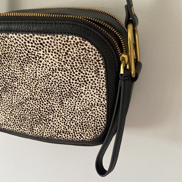 Fossil Black Elle Crossbody Bag Animal Print Cow Hide - Picture 7 of 11